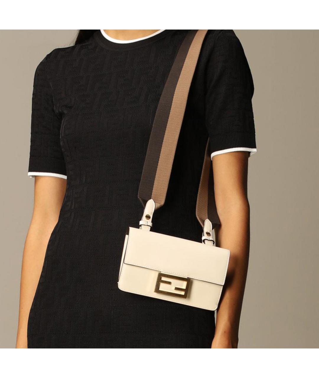 FENDI Бежевая кожаная сумка через плечо, фото 4