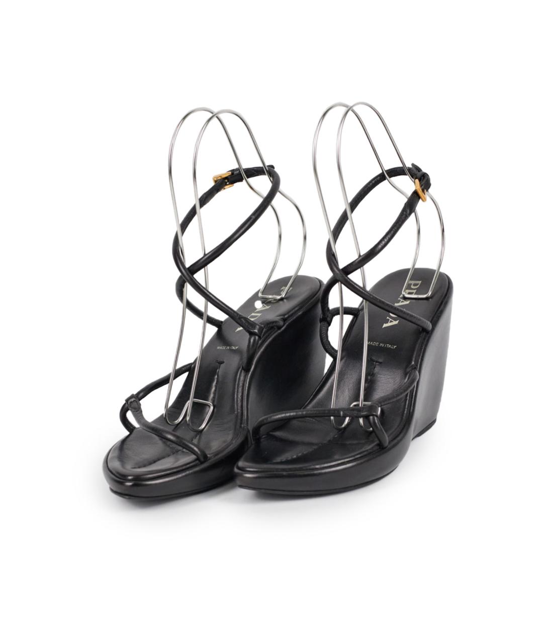 PRADA Черные кожаные босоножки, фото 2