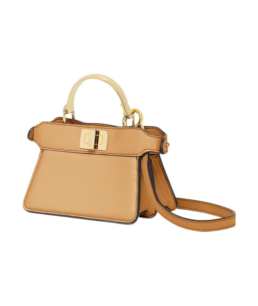 FENDI Бежевая кожаная сумка через плечо, фото 2