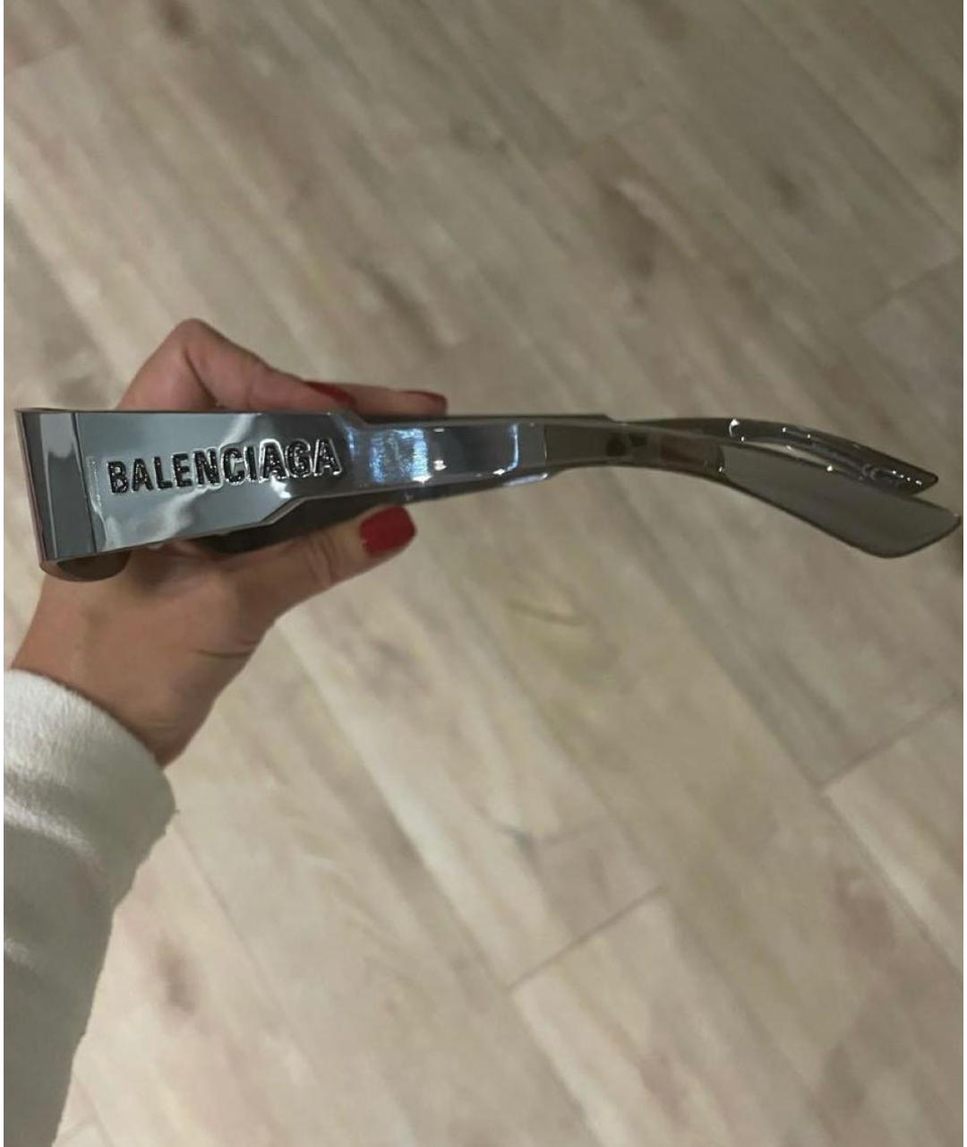 BALENCIAGA Серебряные пластиковые солнцезащитные очки, фото 3