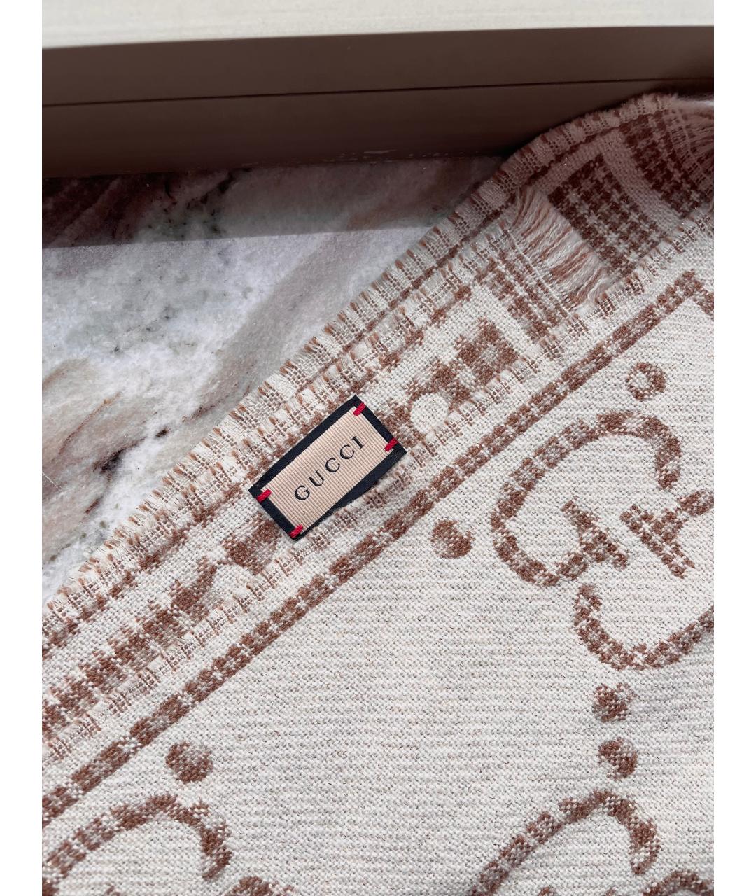 GUCCI Бежевый шерстяной шарф, фото 2