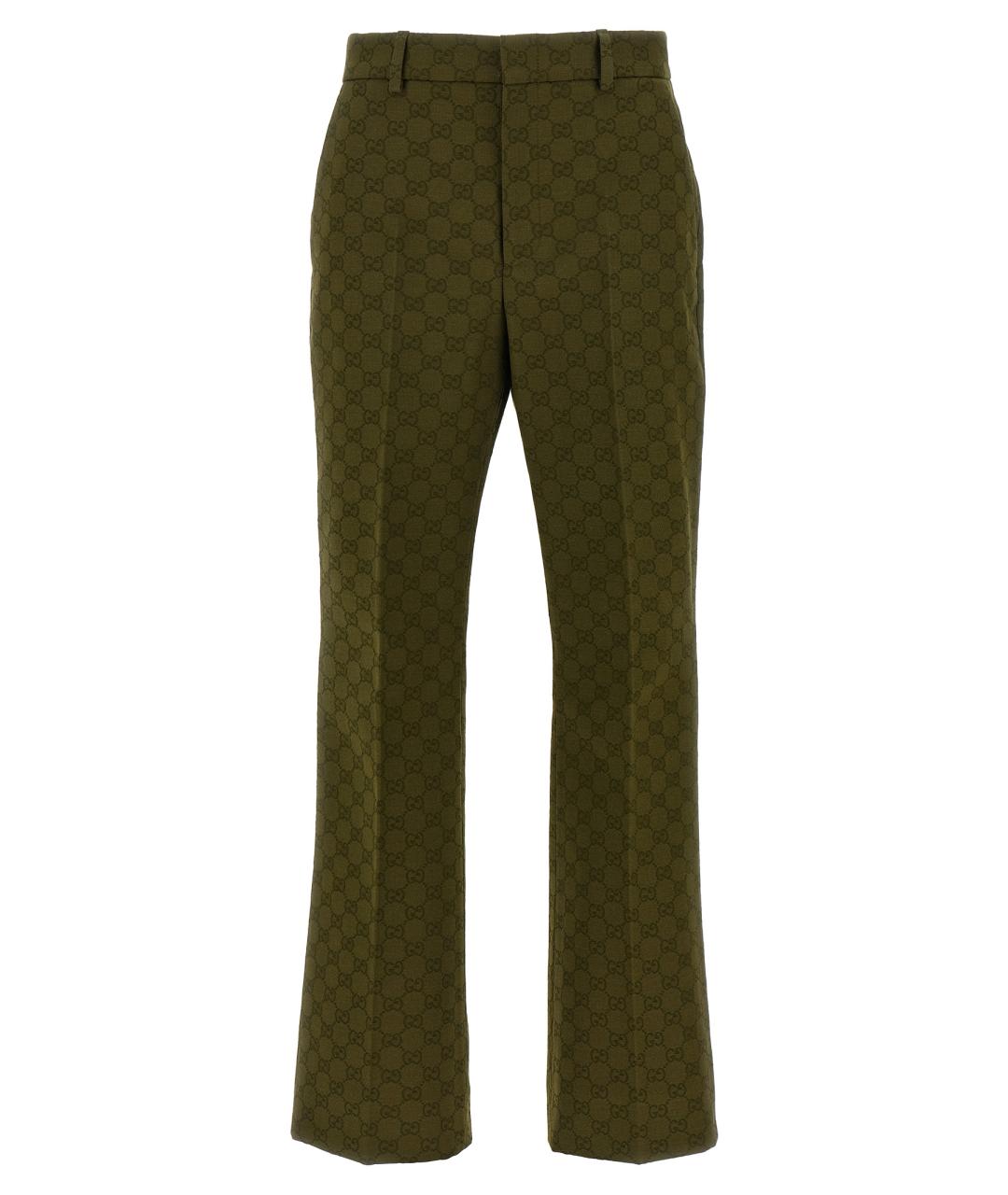 GUCCI Зеленые хлопковые прямые брюки, фото 1