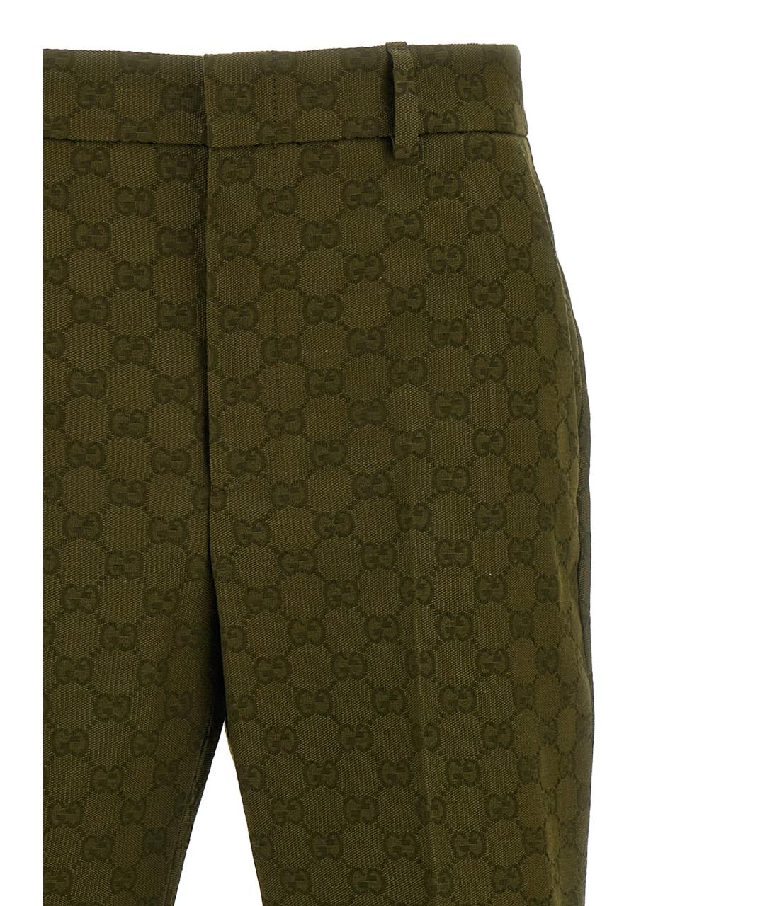GUCCI Зеленые хлопковые прямые брюки, фото 3