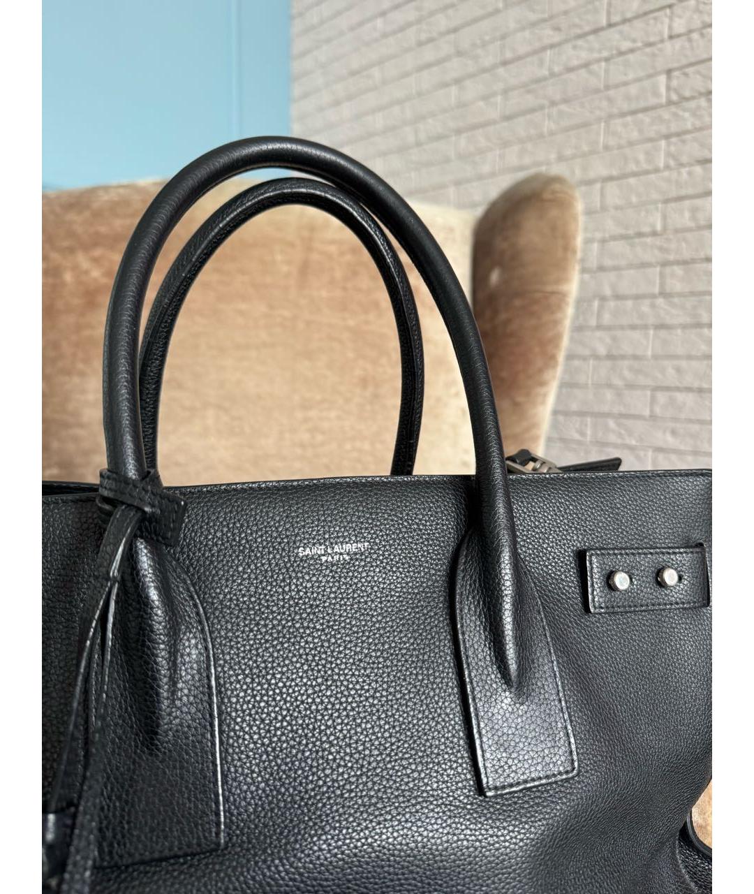 SAINT LAURENT Черная кожаная сумка тоут, фото 7