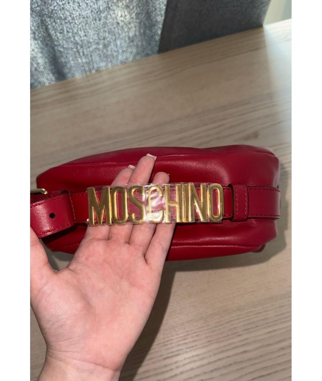 MOSCHINO Красная кожаная сумка с короткими ручками, фото 5