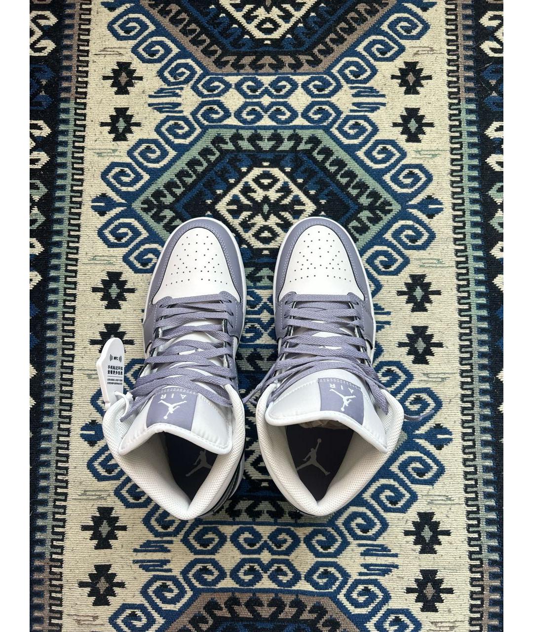JORDAN Серые кожаные высокие кроссовки / кеды, фото 3