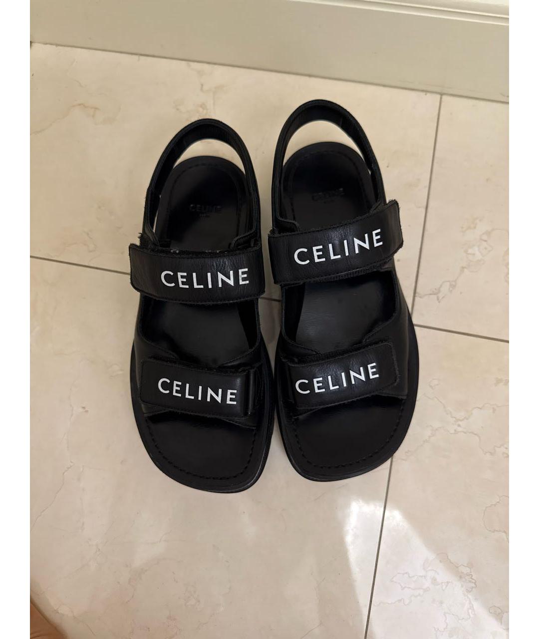 CELINE Черные кожаные сандалии, фото 3