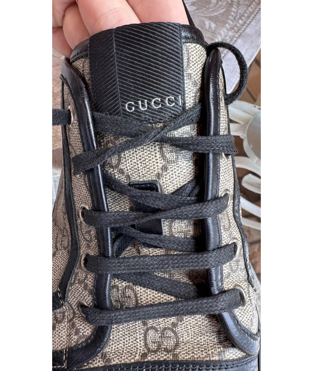 GUCCI Коричневые кожаные низкие кроссовки / кеды, фото 5