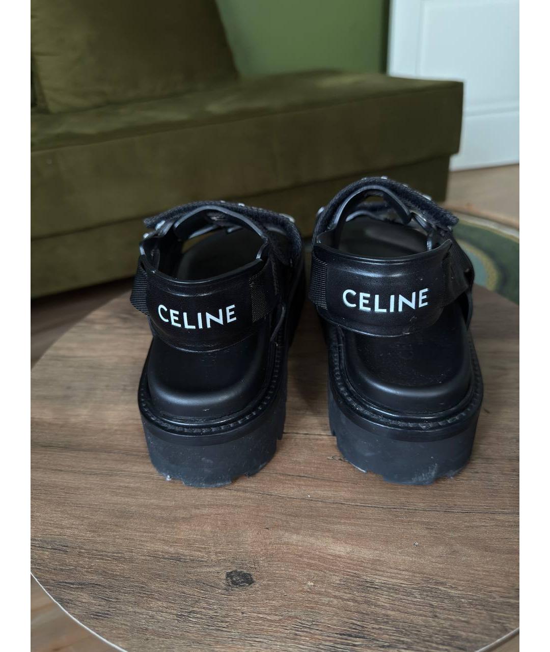CELINE Черные кожаные сандалии, фото 4