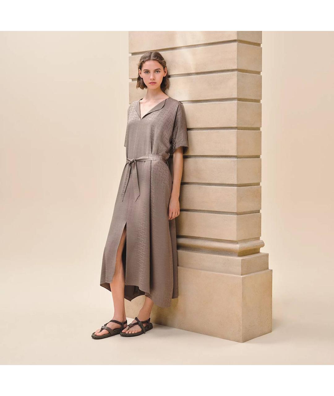 HERMES Коричневое шелковое повседневное платье, фото 6