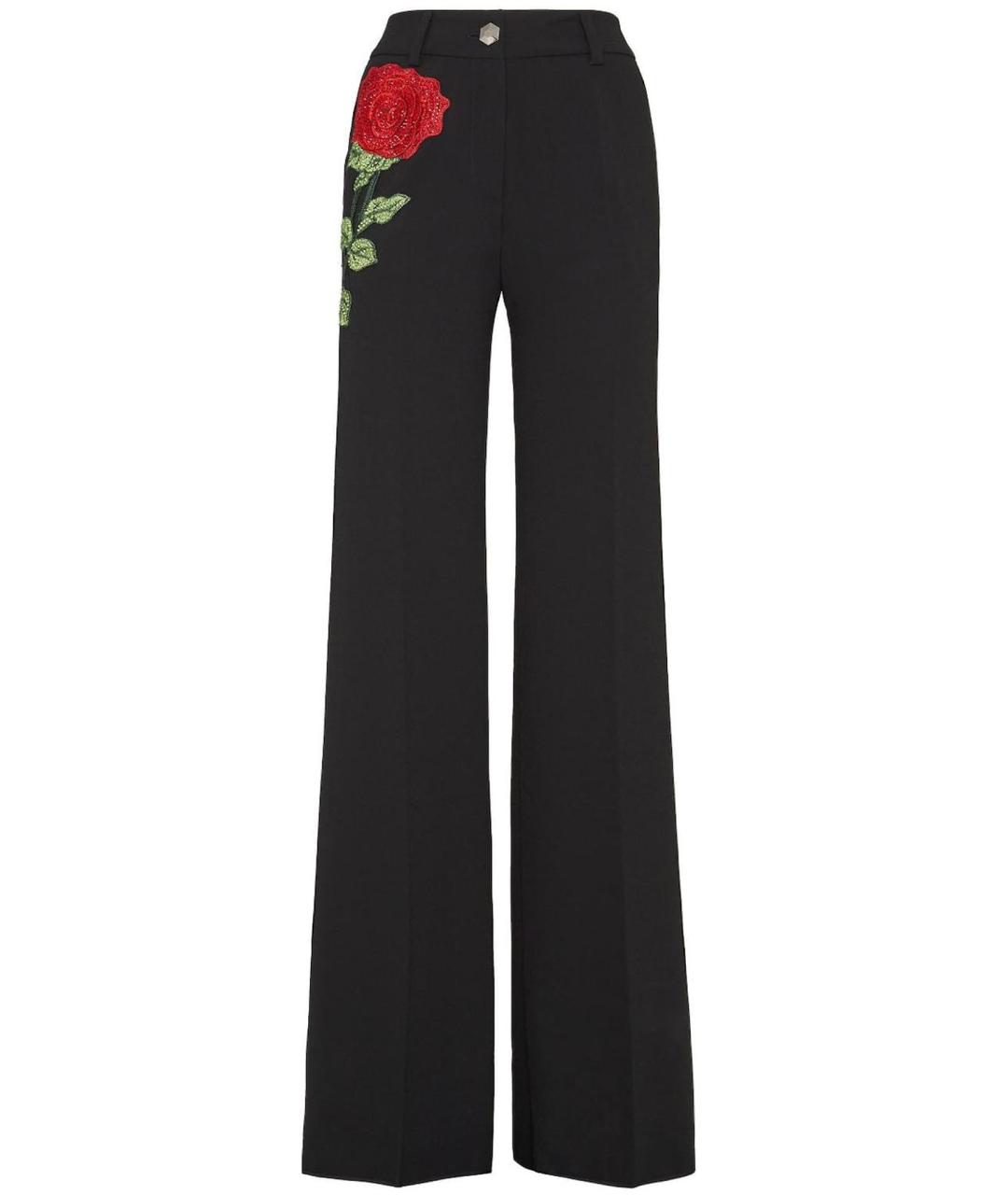 PHILIPP PLEIN Черные полиэстеровые прямые брюки, фото 1