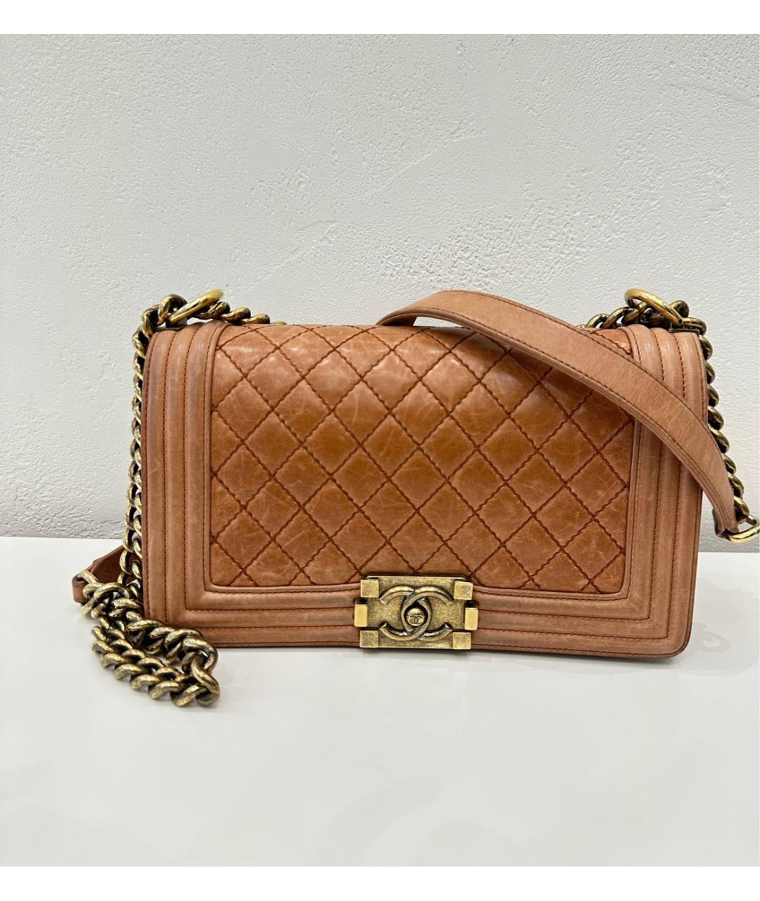 CHANEL Коричневая кожаная сумка через плечо, фото 9