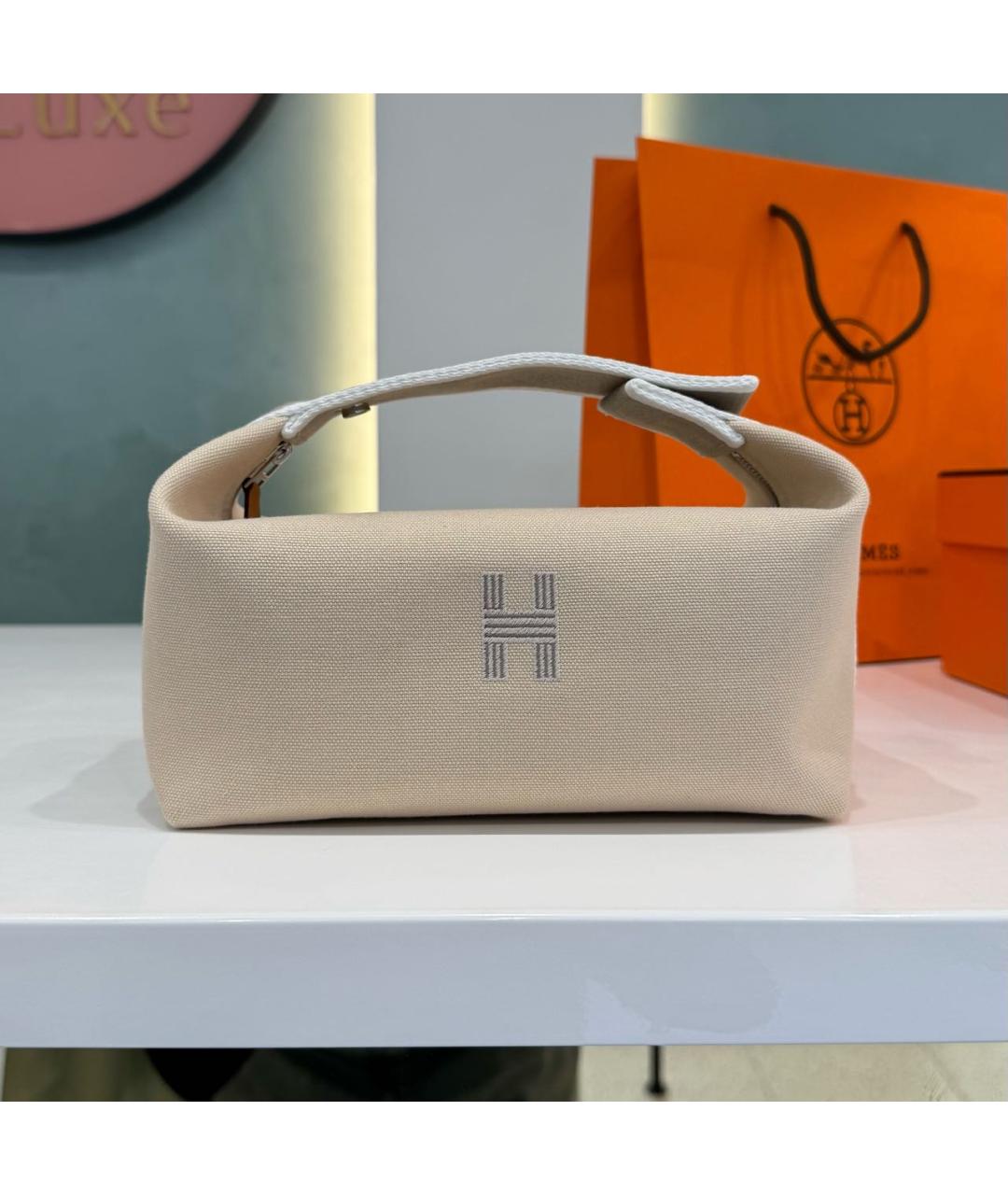 HERMES Бежевая тканевая косметичка, фото 7