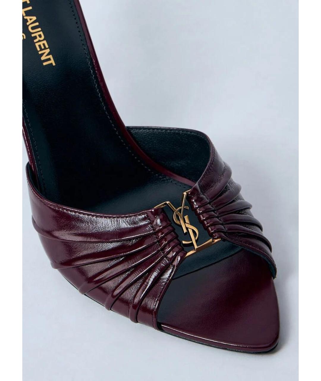 SAINT LAURENT Бордовые мюли из лакированной кожи, фото 4