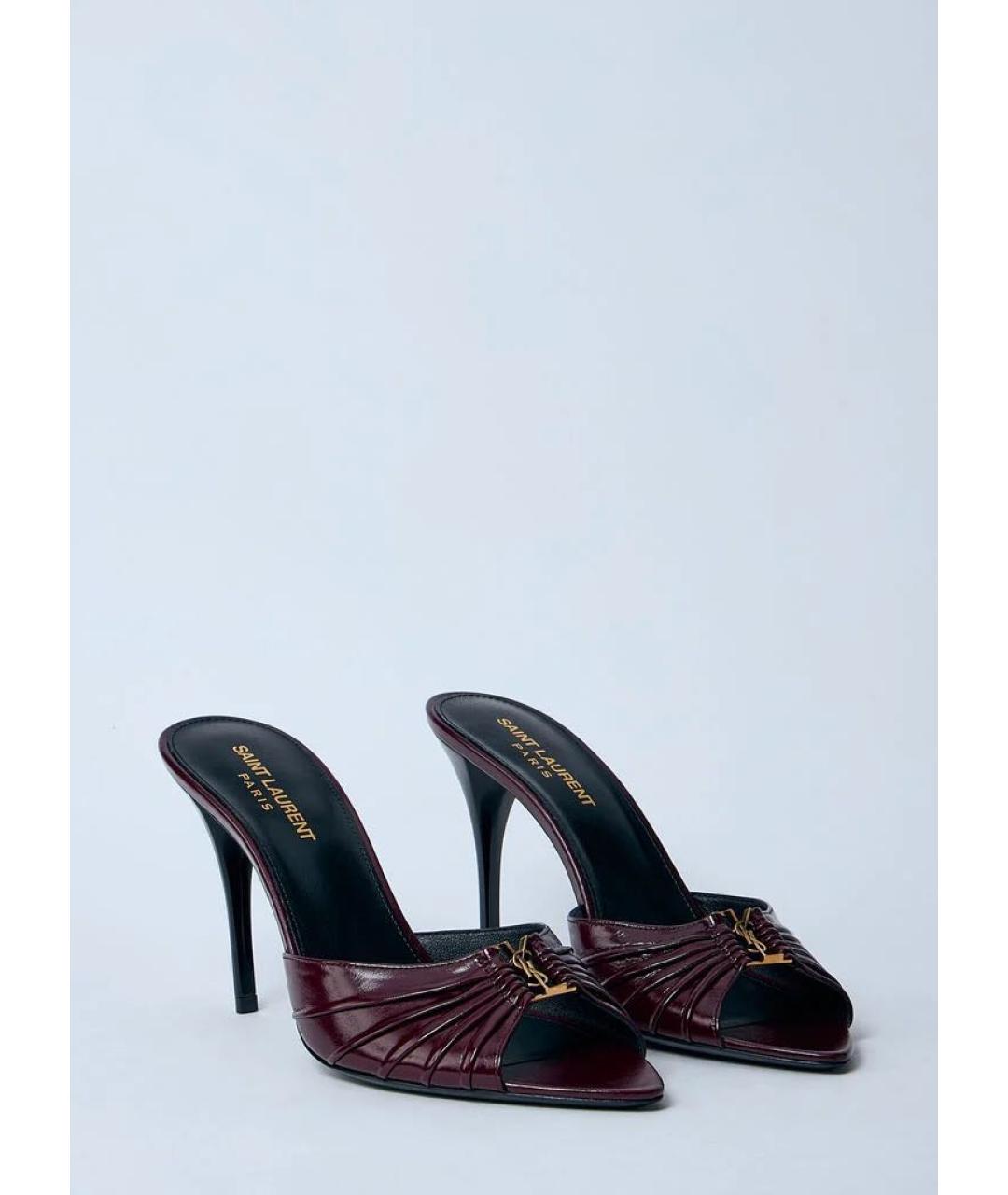 SAINT LAURENT Бордовые мюли из лакированной кожи, фото 3