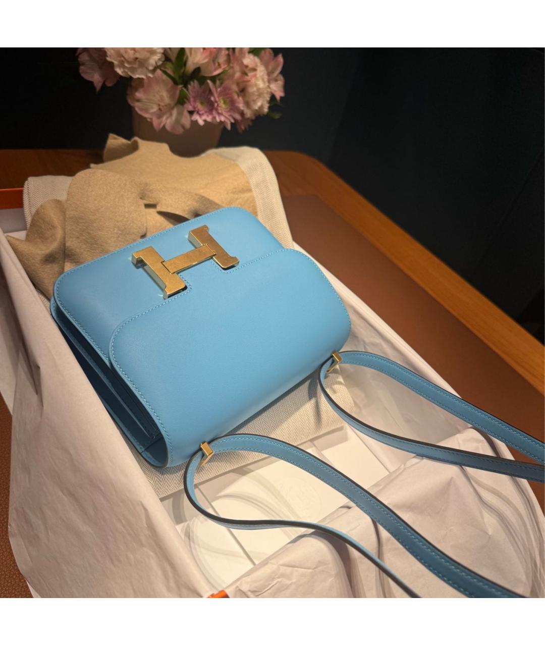 HERMES Голубая кожаная сумка через плечо, фото 3