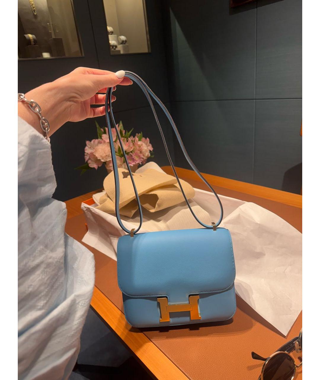 HERMES Голубая кожаная сумка через плечо, фото 4