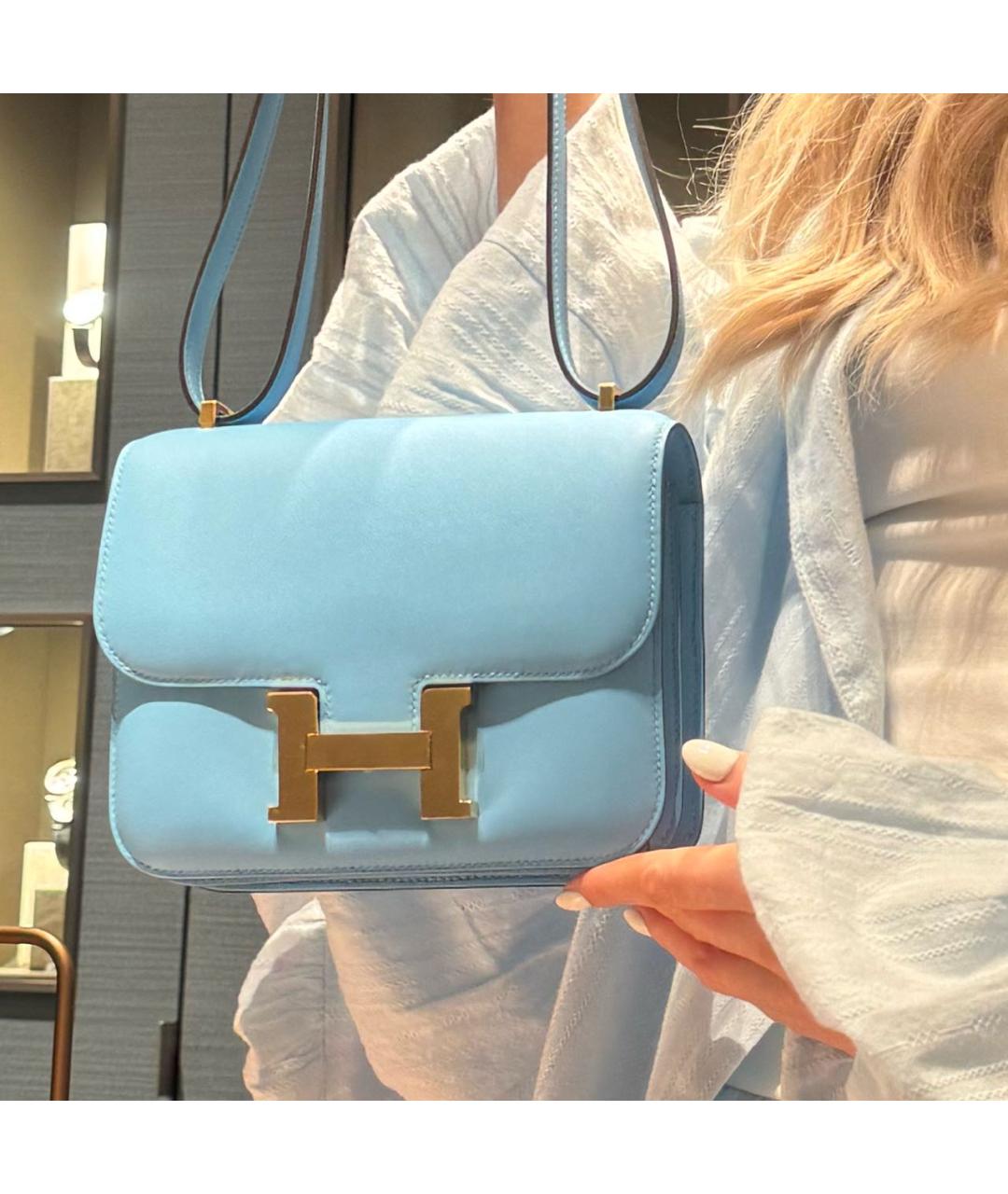 HERMES Голубая кожаная сумка через плечо, фото 2