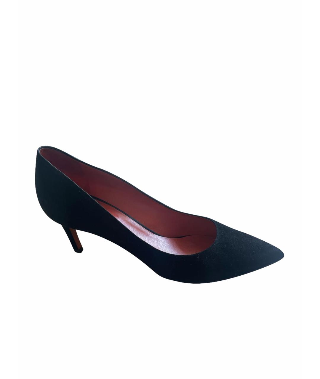 SANTONI Черные замшевые лодочки на низком каблуке, фото 1