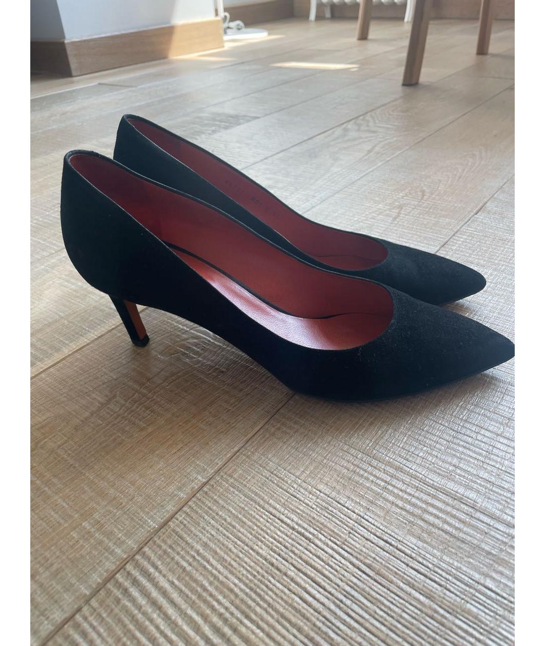 SANTONI Черные замшевые лодочки на низком каблуке, фото 7
