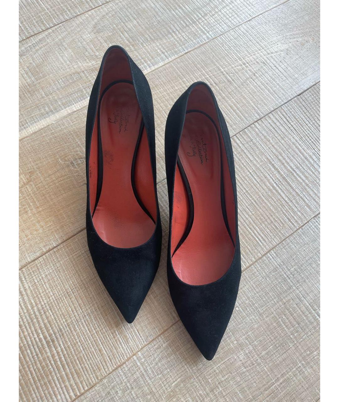 SANTONI Черные замшевые лодочки на низком каблуке, фото 6