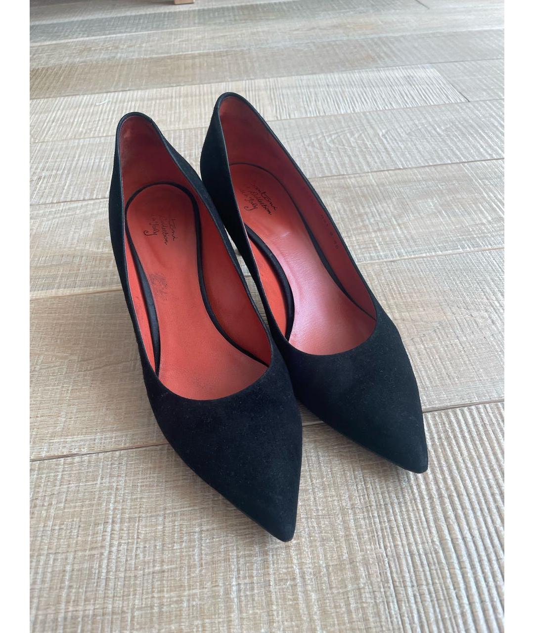 SANTONI Черные замшевые лодочки на низком каблуке, фото 2