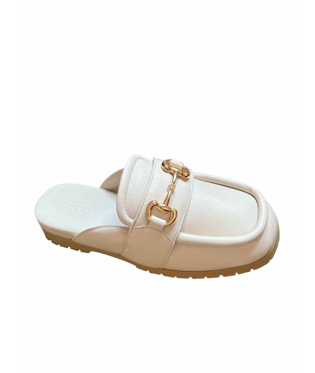 GUCCI Белые кожаные мюли, фото 1