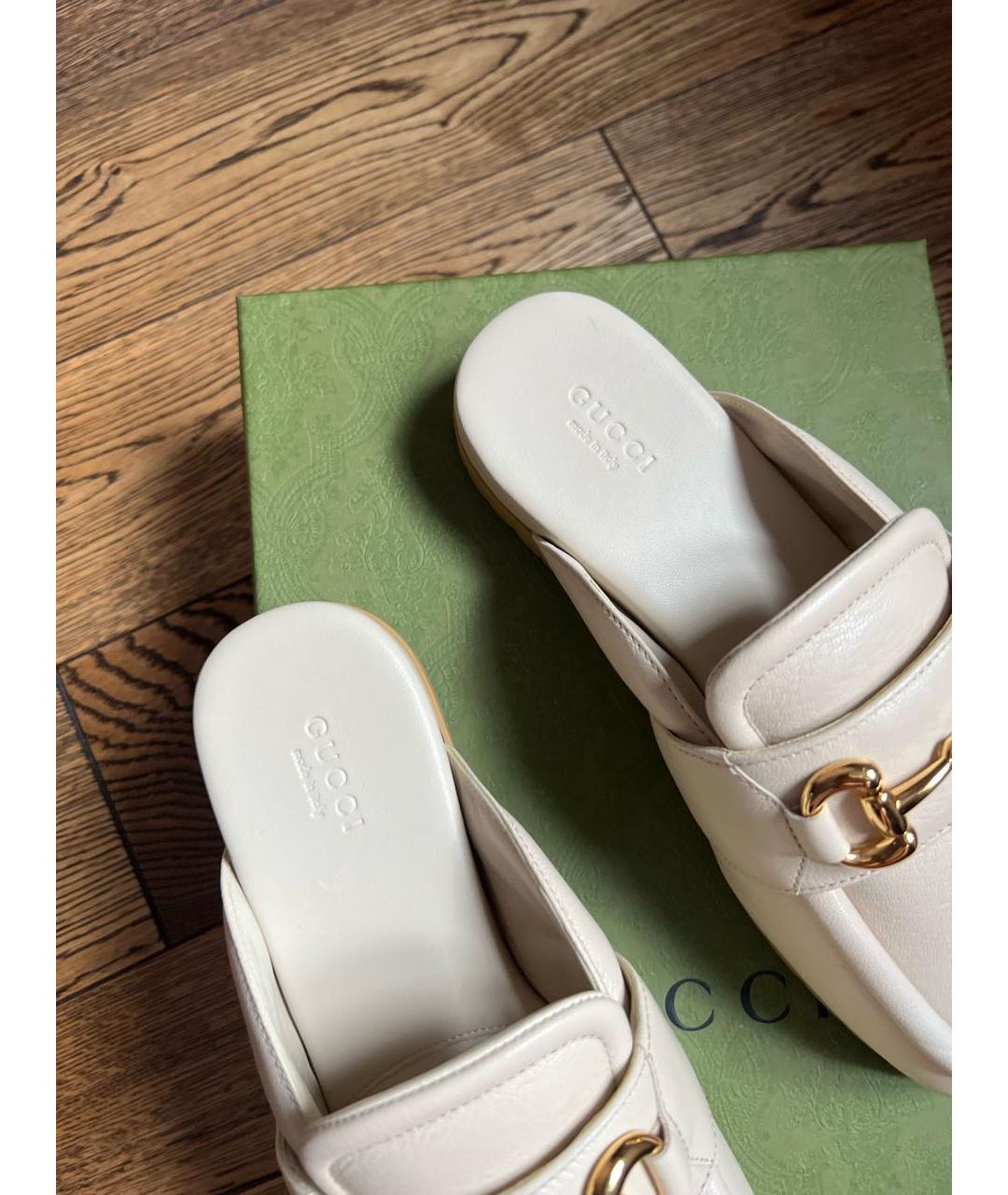 GUCCI Белые кожаные мюли, фото 6