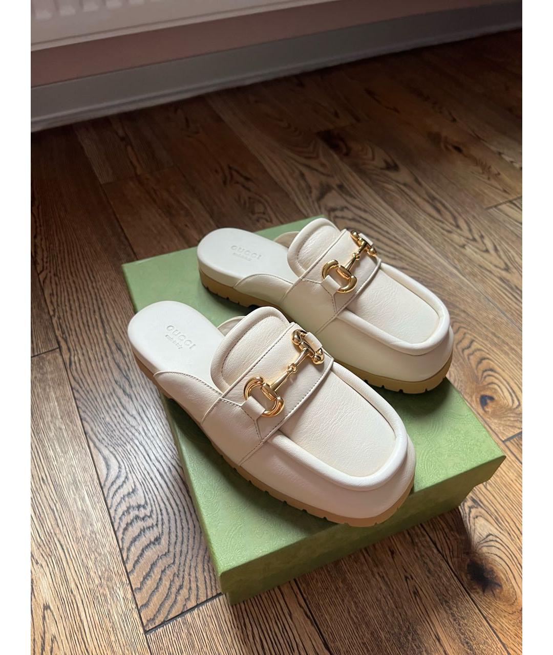 GUCCI Белые кожаные мюли, фото 5