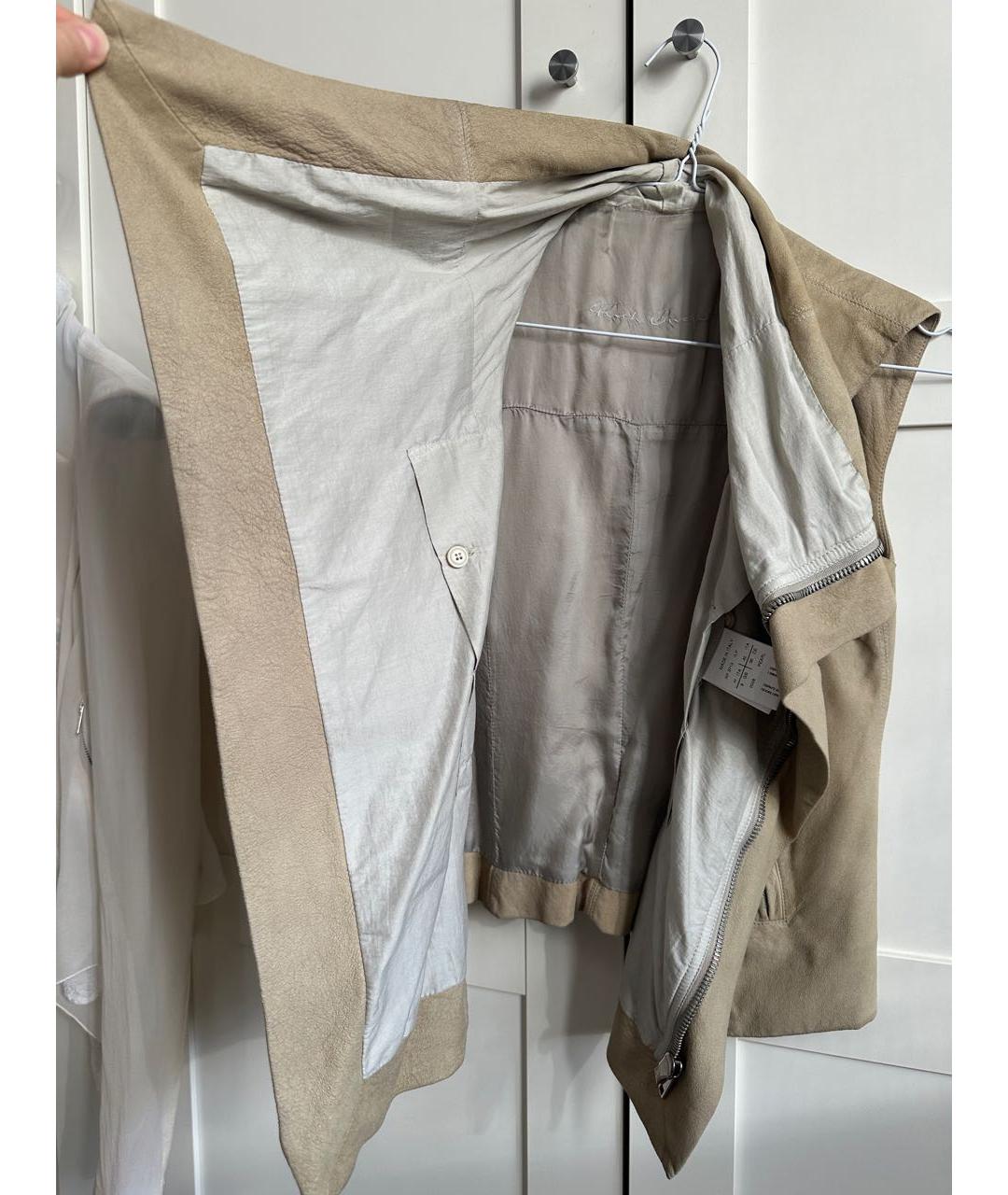 RICK OWENS Бежевая кожаная куртка, фото 4