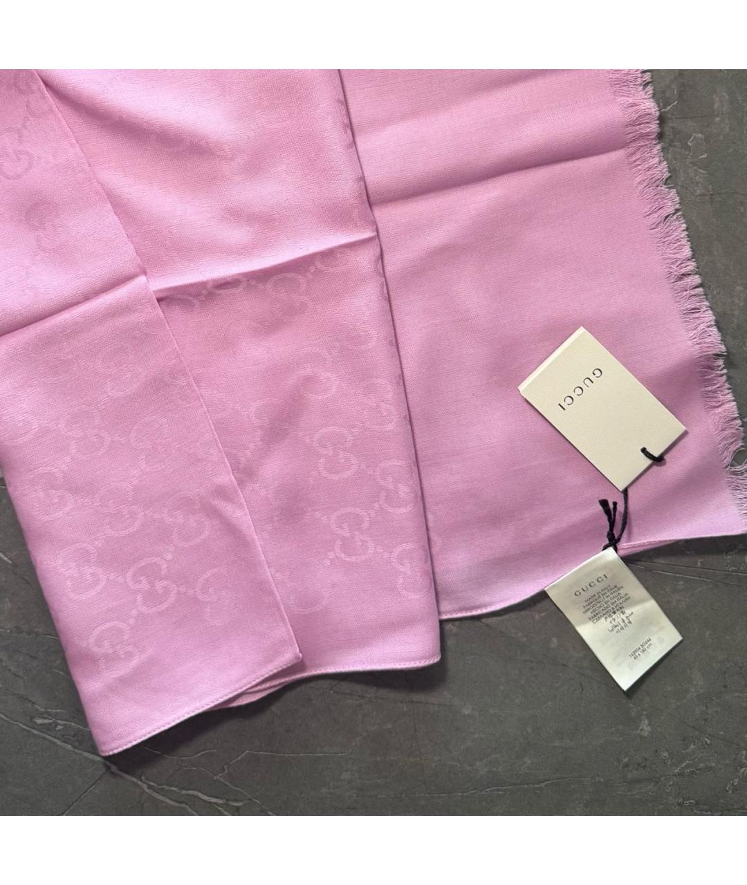 GUCCI Розовый шерстяной шарф, фото 2
