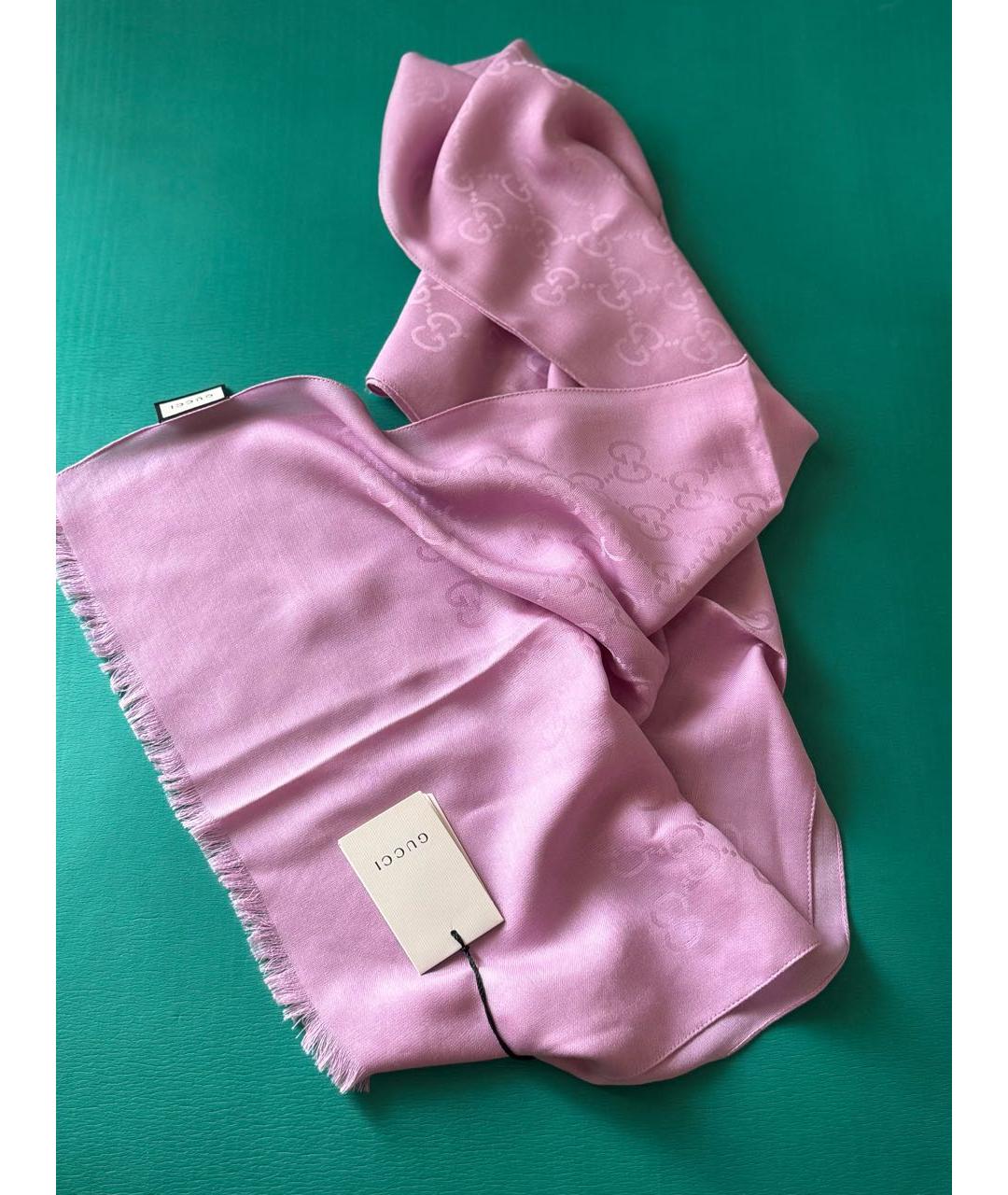GUCCI Розовый шерстяной шарф, фото 3