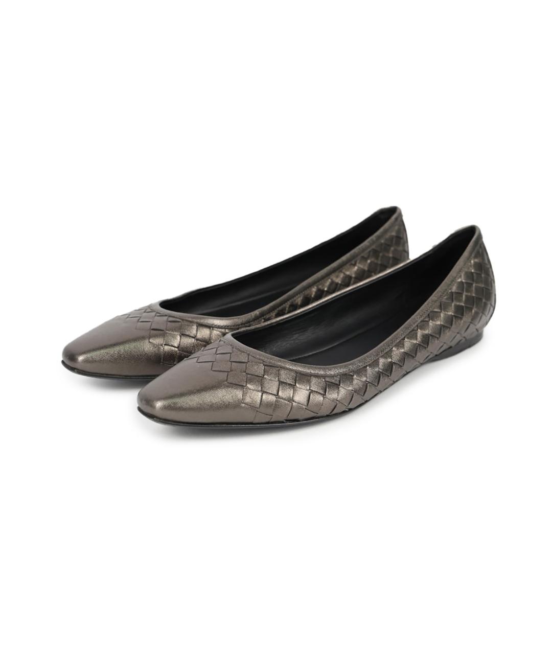 BOTTEGA VENETA Серебряные кожаные балетки, фото 2
