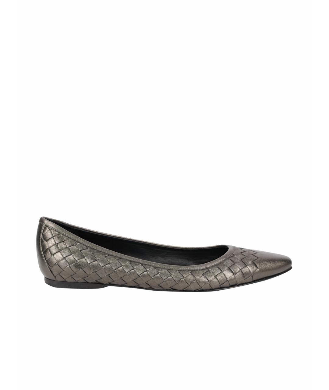 BOTTEGA VENETA Серебряные кожаные балетки, фото 1