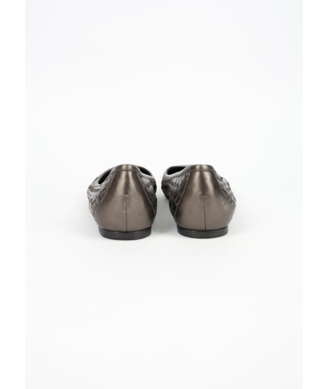 BOTTEGA VENETA Серебряные кожаные балетки, фото 4