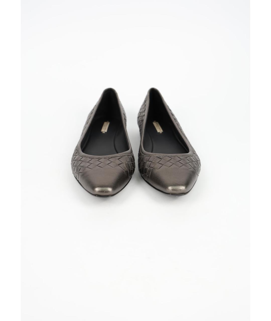 BOTTEGA VENETA Серебряные кожаные балетки, фото 3
