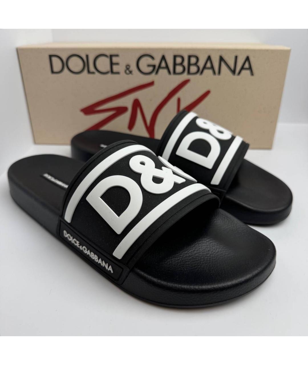 DOLCE&GABBANA Черные кожаные шлепанцы, фото 4