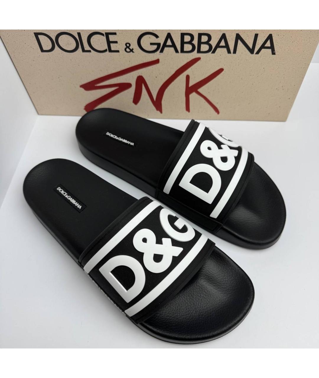 DOLCE&GABBANA Черные кожаные шлепанцы, фото 2