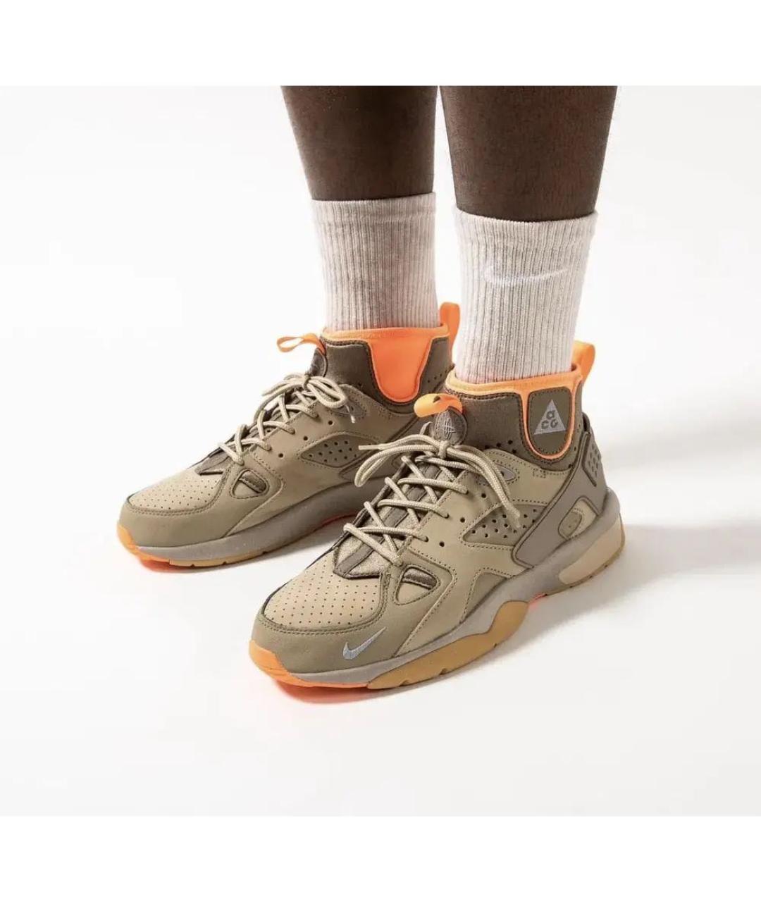 NIKE ACG Бежевые замшевые высокие кроссовки / кеды, фото 5
