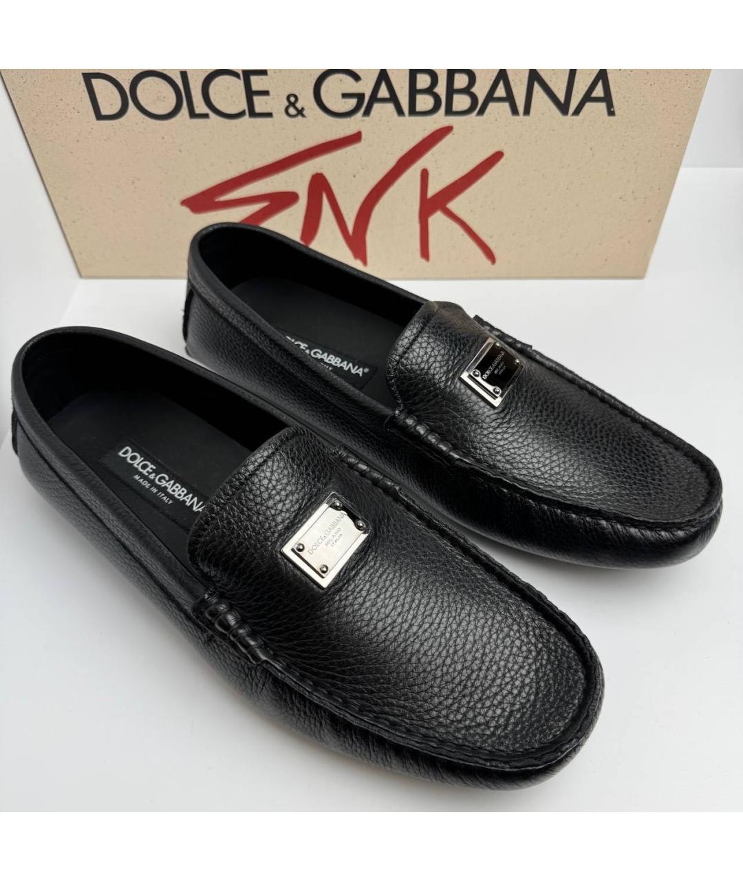 DOLCE&GABBANA Черные кожаные мокасины, фото 2