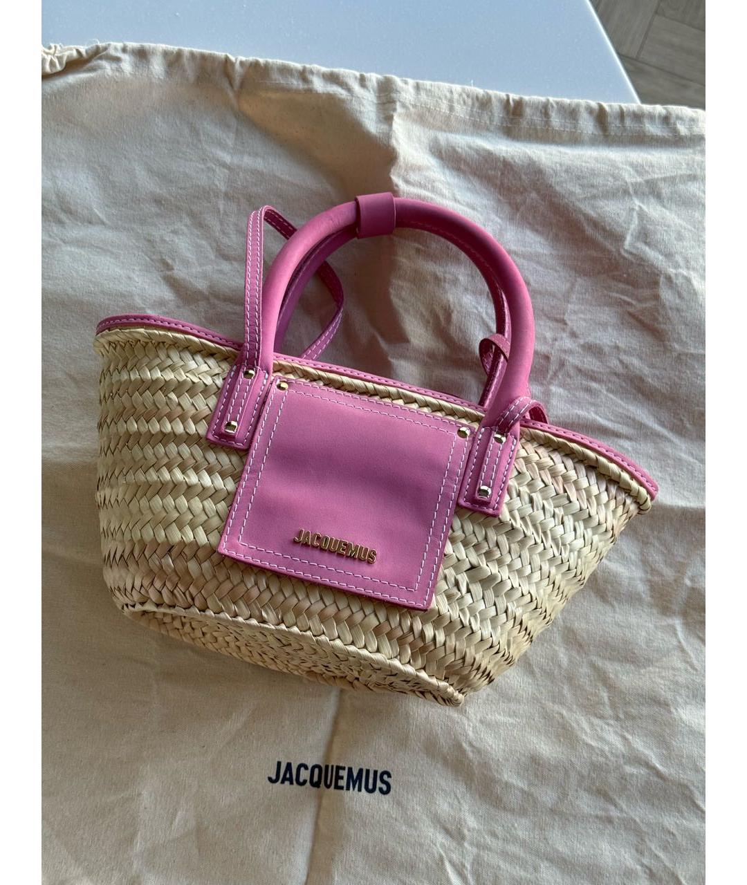 JACQUEMUS Розовая кожаная пляжная сумка, фото 2