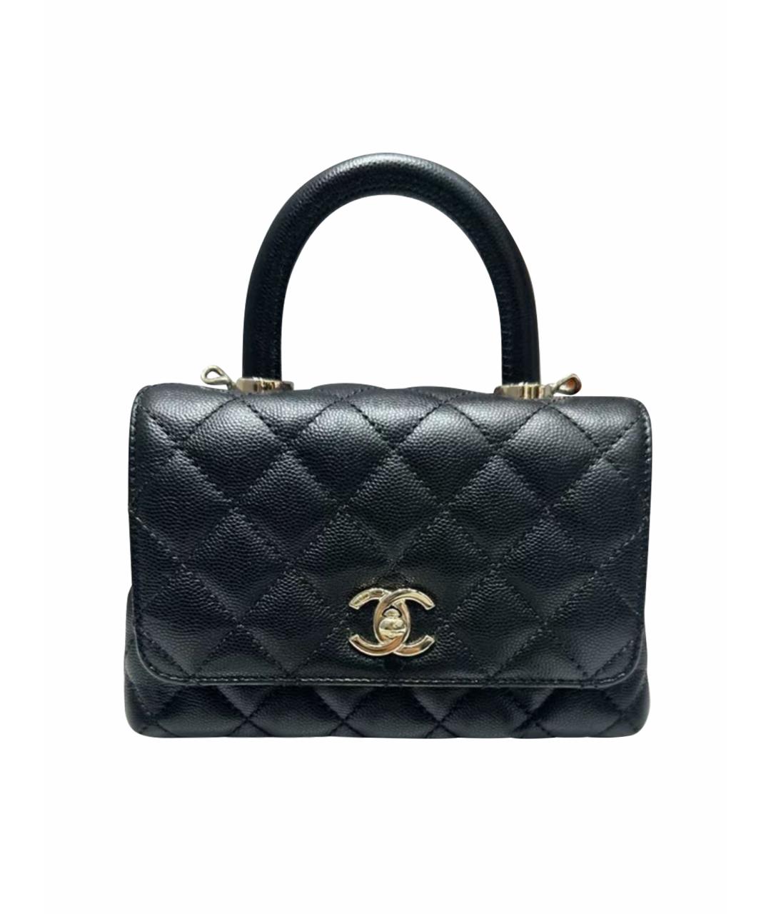 CHANEL Черная кожаная сумка с короткими ручками, фото 1