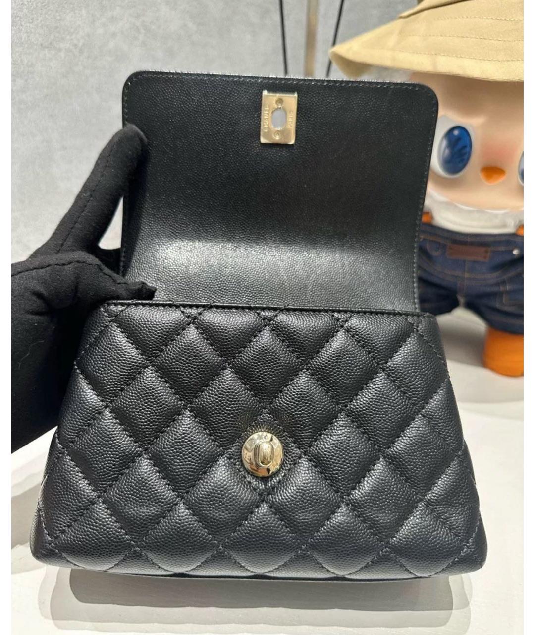 CHANEL Черная кожаная сумка с короткими ручками, фото 7