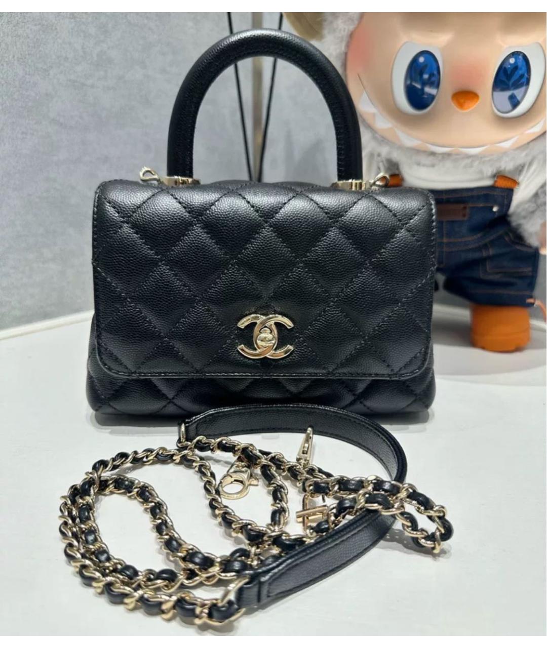 CHANEL Черная кожаная сумка с короткими ручками, фото 9