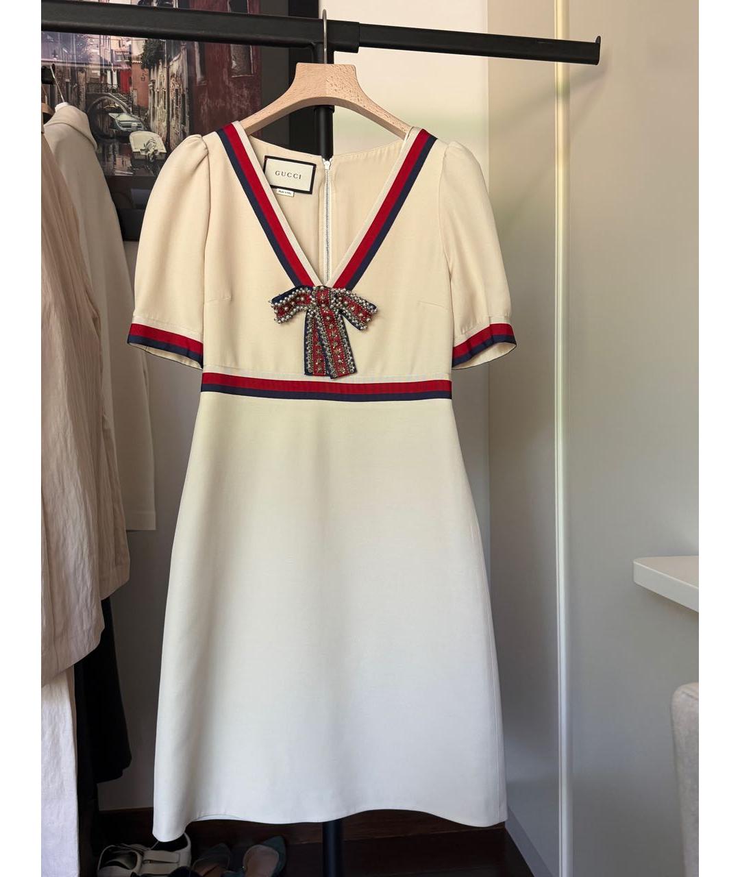GUCCI Белое шерстяное коктейльное платье, фото 7