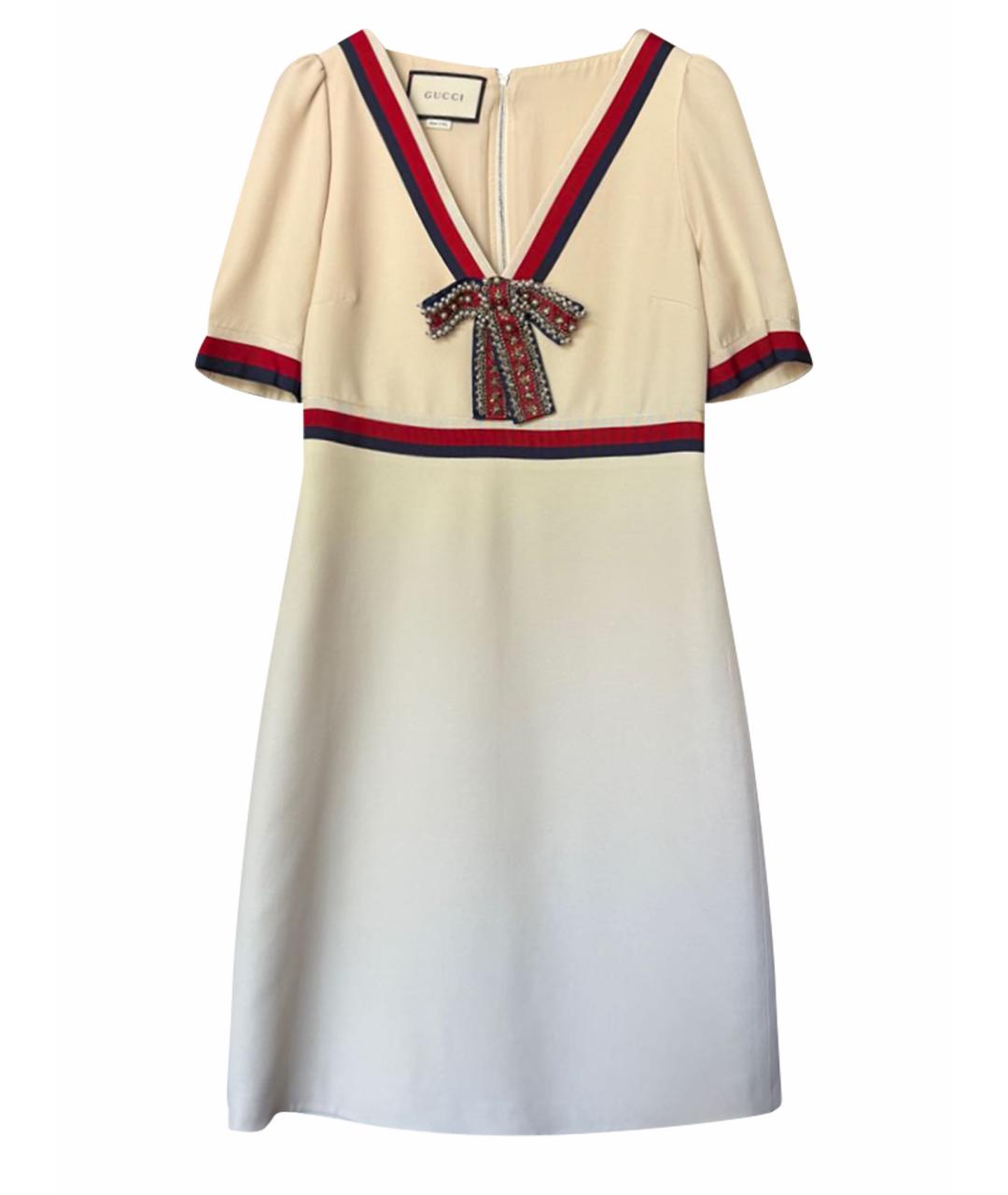 GUCCI Белое шерстяное коктейльное платье, фото 1