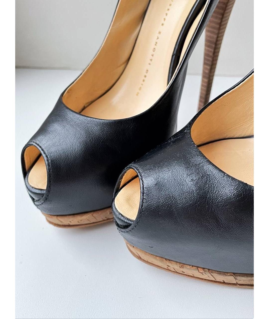 GIUSEPPE ZANOTTI DESIGN Черные кожаные босоножки, фото 6