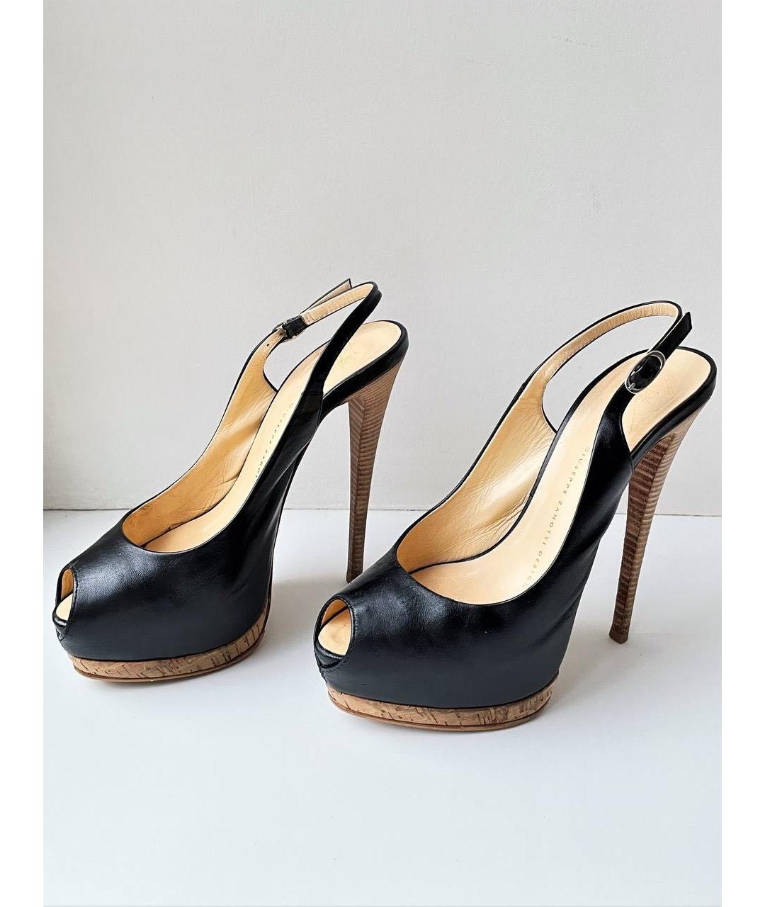 GIUSEPPE ZANOTTI DESIGN Черные кожаные босоножки, фото 5