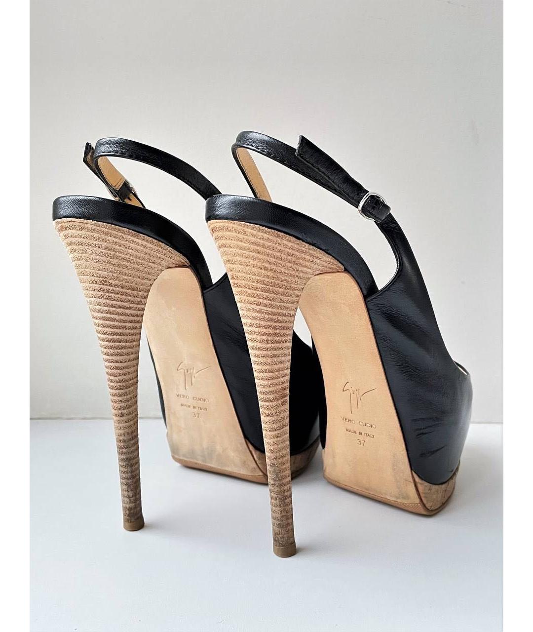 GIUSEPPE ZANOTTI DESIGN Черные кожаные босоножки, фото 4