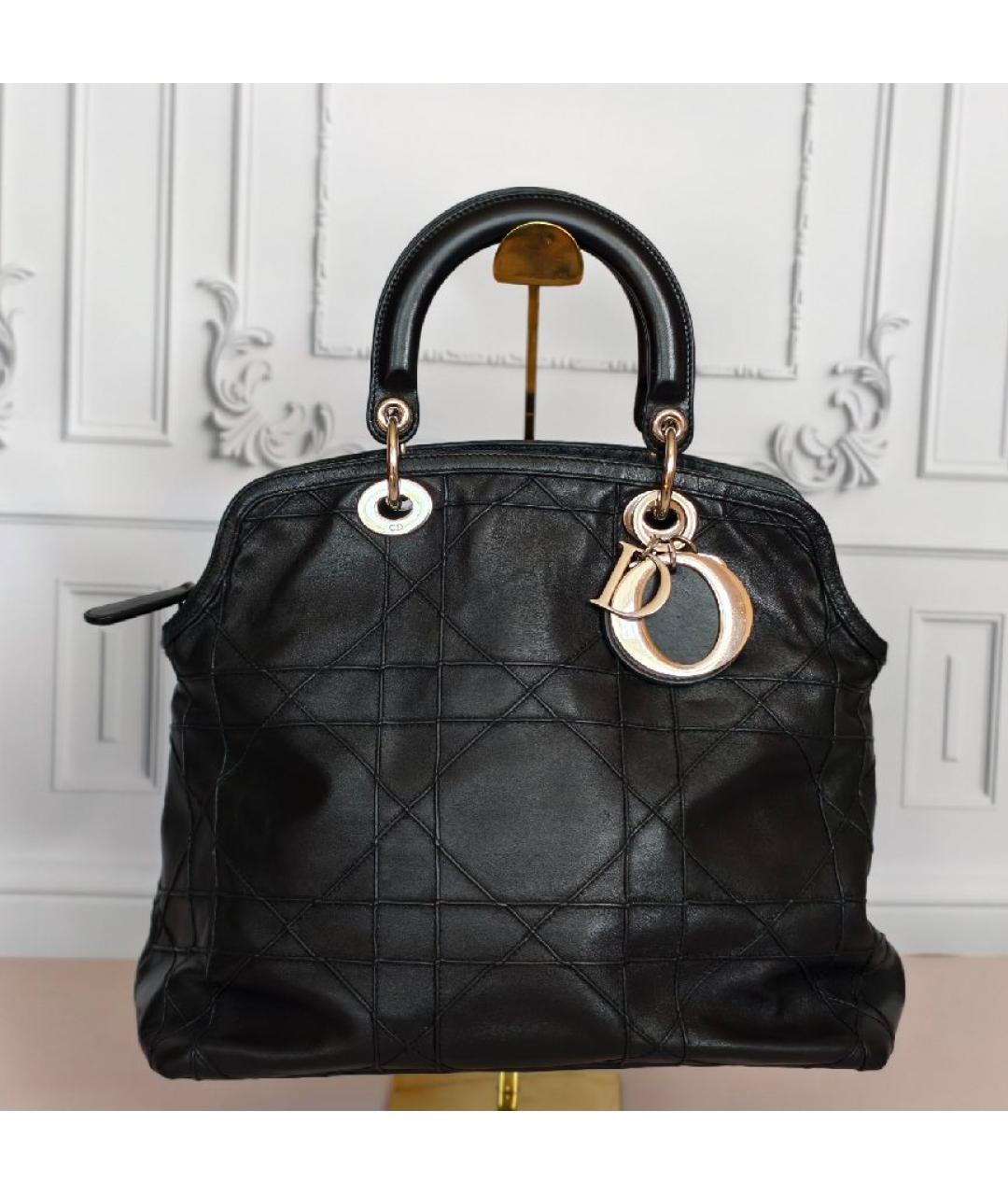 CHRISTIAN DIOR Черная кожаная сумка тоут, фото 9